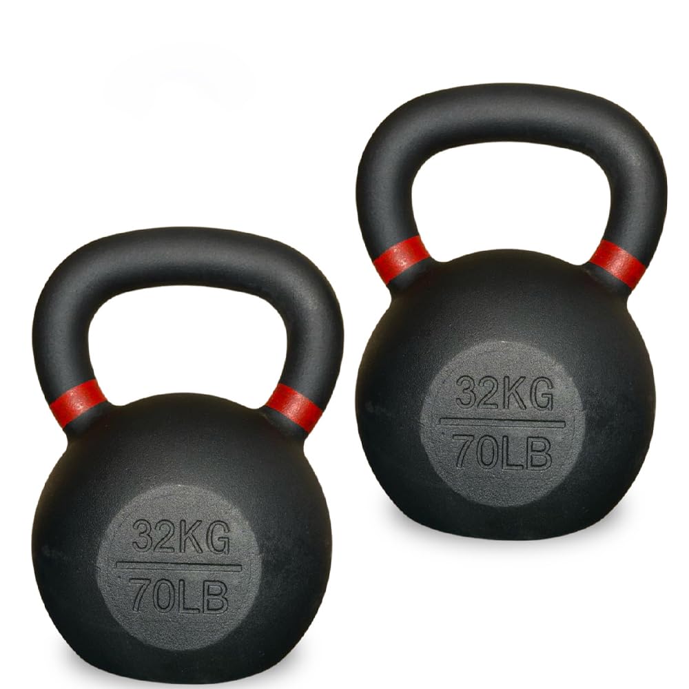 Cast Iron Kettlebell for Home Gym Strength Training, Wide Grip Handle, Flat Base, Anti-Rust Finish, Single or Set, 2kg to 40kg (32Kg-Pair)