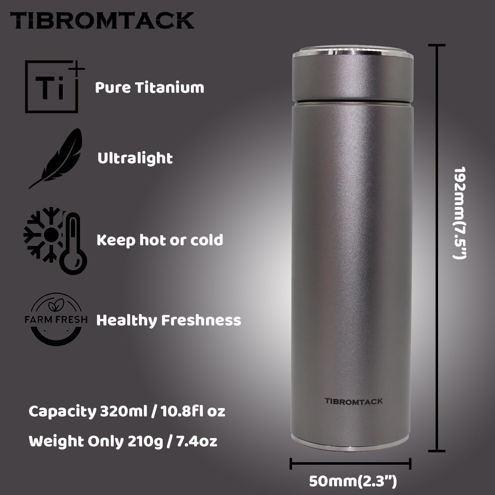 Isolierte Wasserflasche aus Titan, 320 ml, doppelwandig, Vakuumflasche, leicht, auslaufsicher, Business-Thermosflasche für Arbeit, Geschäftsreisen, Sessions