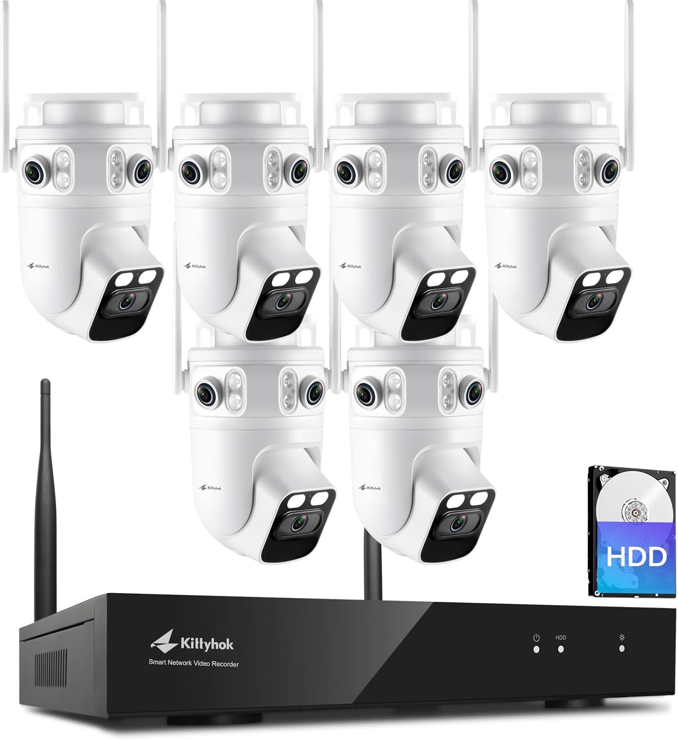 Home Security Camera System Wireless, 6pcs Triple Lens 2K Security Cameras Wireless Outdoor with 360° Pan & Tilt, Auto Tracking, 2.4/5GHz WiFi, 16CH NVR with 500GB HDD, KZT4 Bundle with CZD1