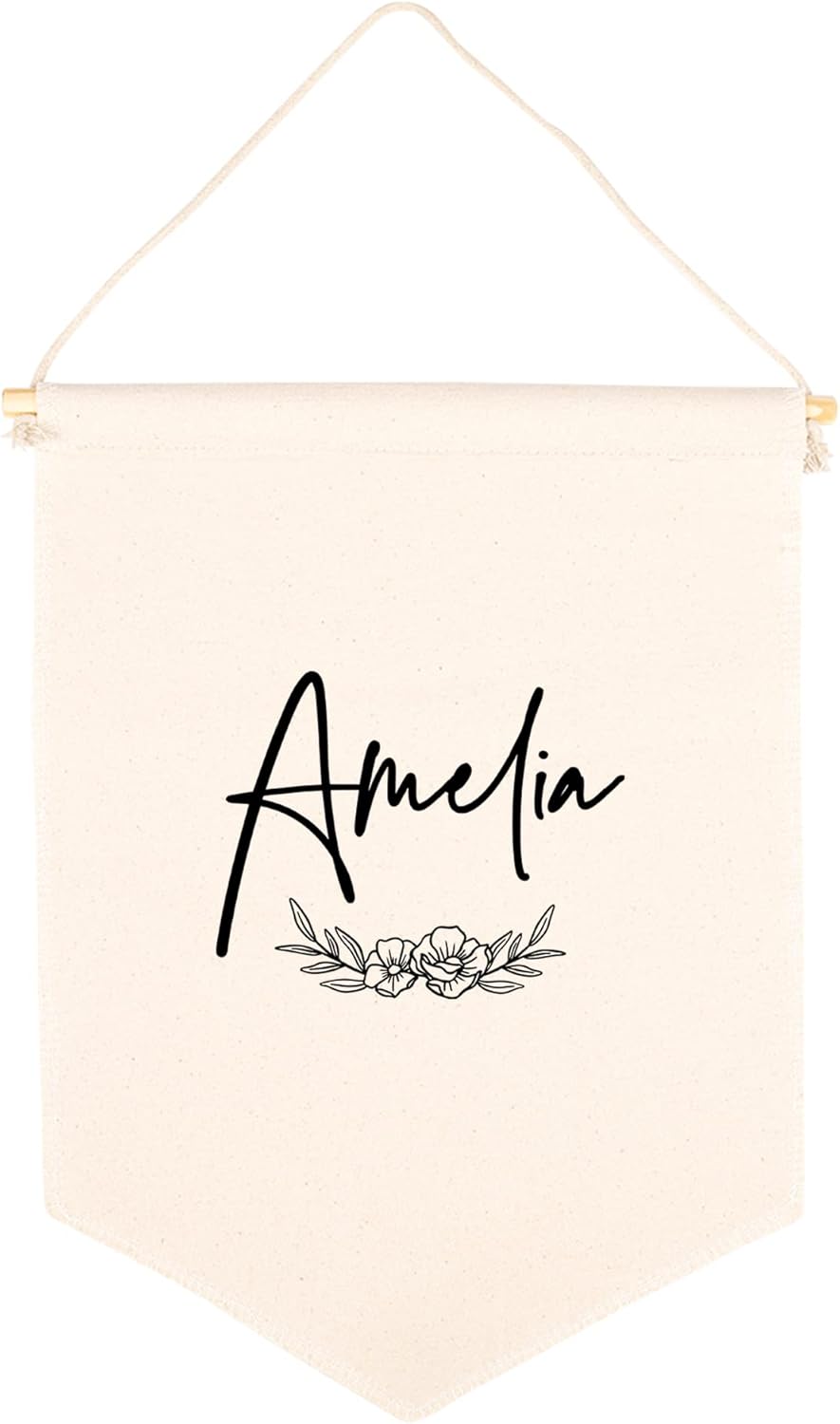 Andaz Press Custom Name Florals Canvas Tapestry Wall Hanging Banner for Baby Girl, Boy, Kids Nursery Wall Decor, Pennant Flag Wall Art, 1-Pack