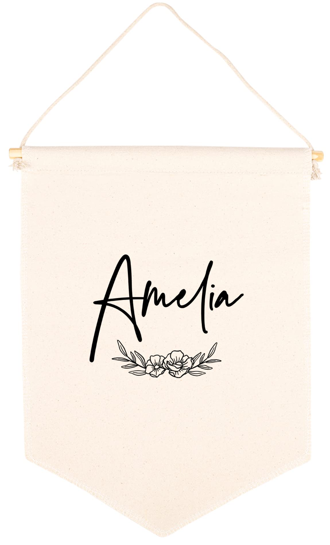 Andaz Press Custom Name Florals Canvas Tapestry Wall Hanging Banner for Baby Girl, Boy, Kids Nursery Wall Decor, Pennant Flag Wall Art, 1-Pack