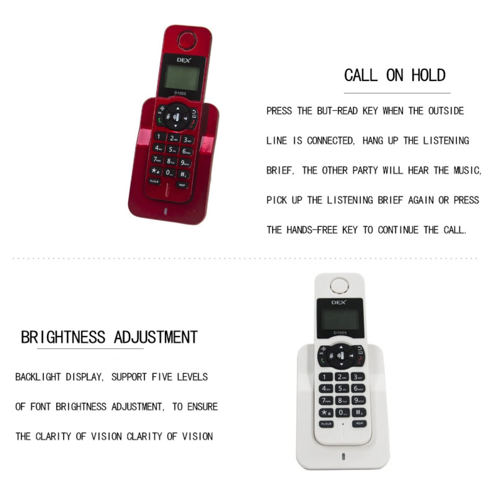 Telefono Cordless Compatto LCD E Tastiera HS Illuminata, Segreteria Telefonica in più Lingue di Visualizzazione per Uso Domestico E D'ufficio