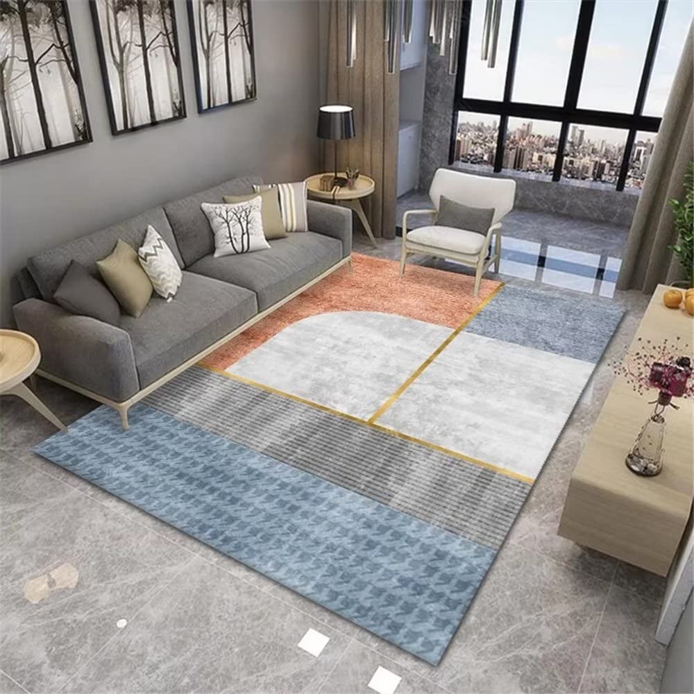 Tapis anti-acariens marron à rayures géométriques pour le salon