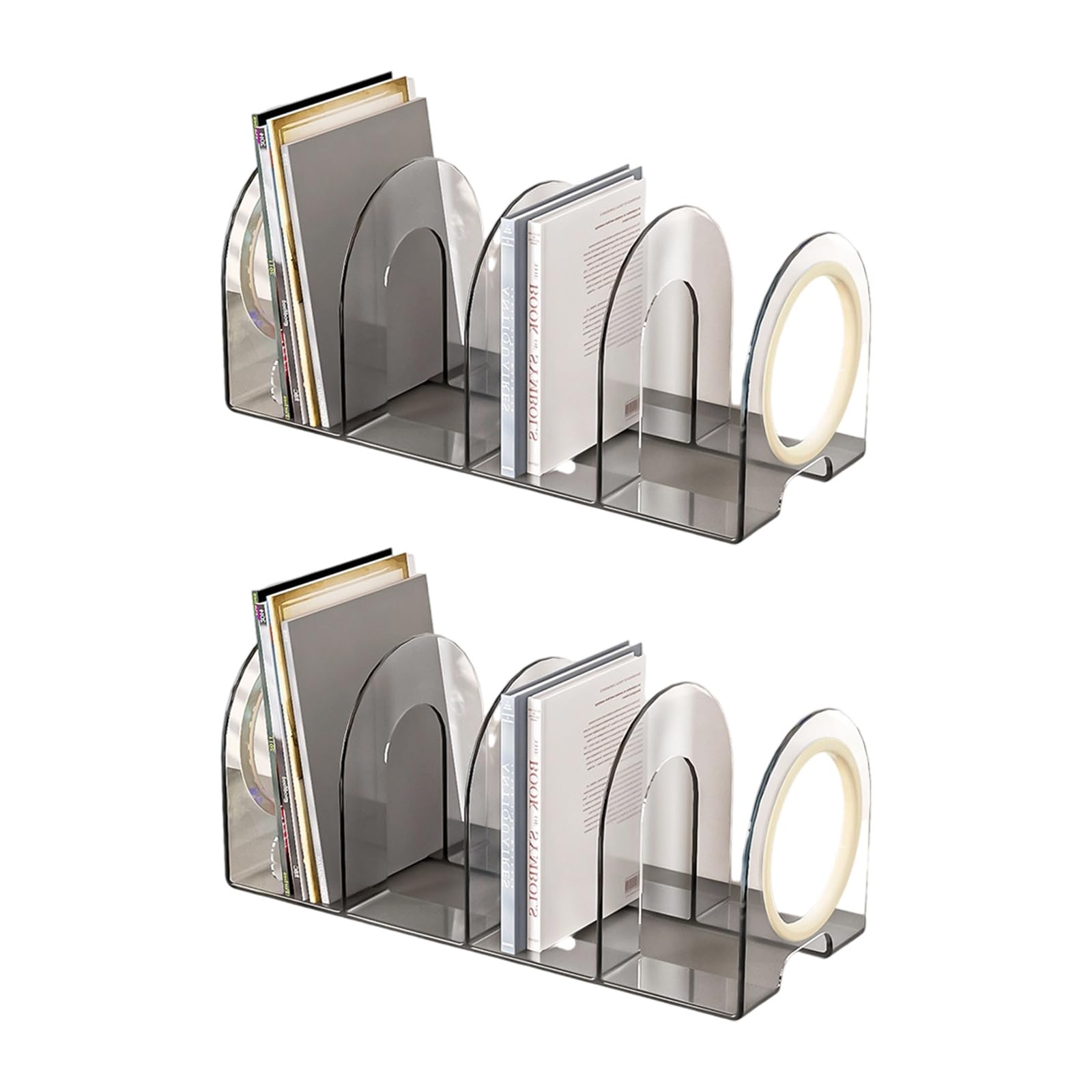 Jazuaiao Of 2 Acrylic Book End Book Shelf Bookend Magazine Stand 4 Compartment Space Saving Desk Organizers Stopper Spacing Bookends