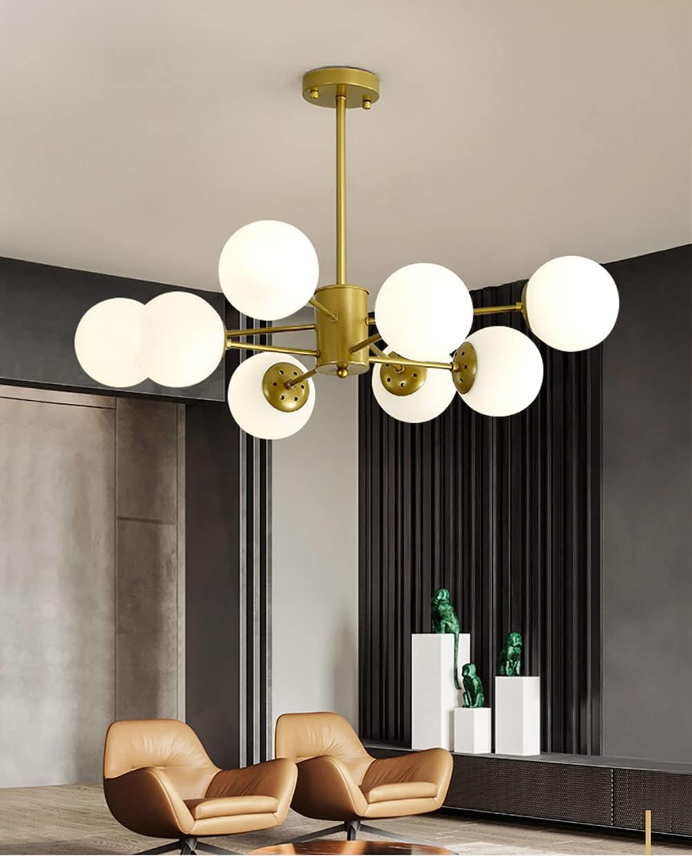RIVINE Sputnik Chandelier Mid Centery Gold Pendant Lighting E26 Bulb Adjustable Height Hanging Ceiling Light for Bedroom Dining Room(12 Lights, Milk White)