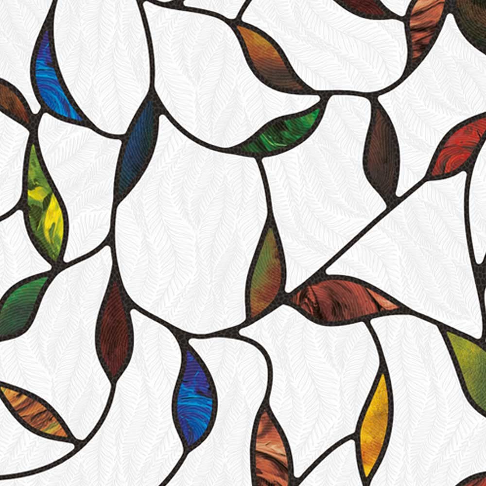 Beaus Tile Leaf Uni Window Film Static Clings Non Adhesive 3D Stained Glass Window Decals Uv Protection (, 37.4 X 24.4 Inch)