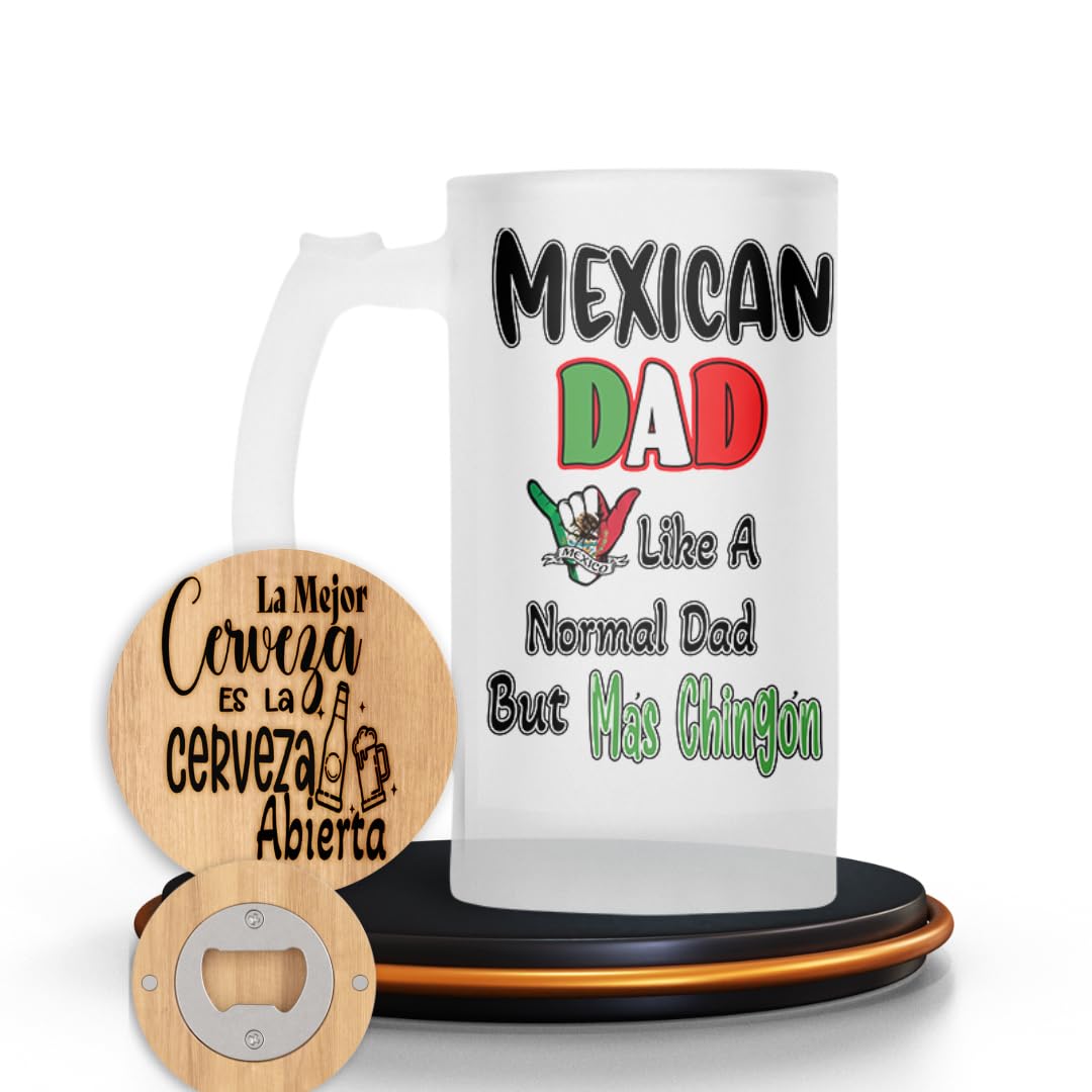 Tatina's Store Regalo Para Papa, Frosted Beer Mug 16 oz with Bamboo Opener, Regalos Para Papa Dia Del Padre, Mexican Dad Gifts, Fathers Day - El Pap...