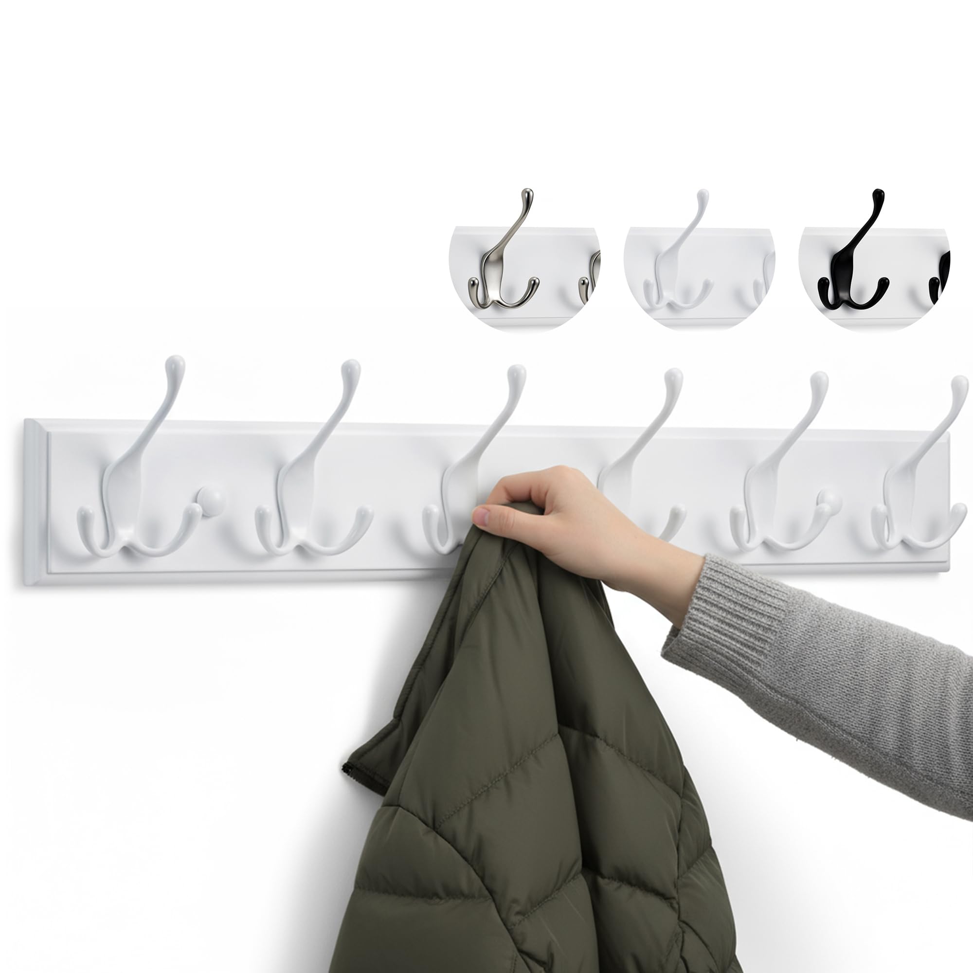 Larhn White Wall-Mounted Coat Rack - 6 Coat Hooks, 59Cm