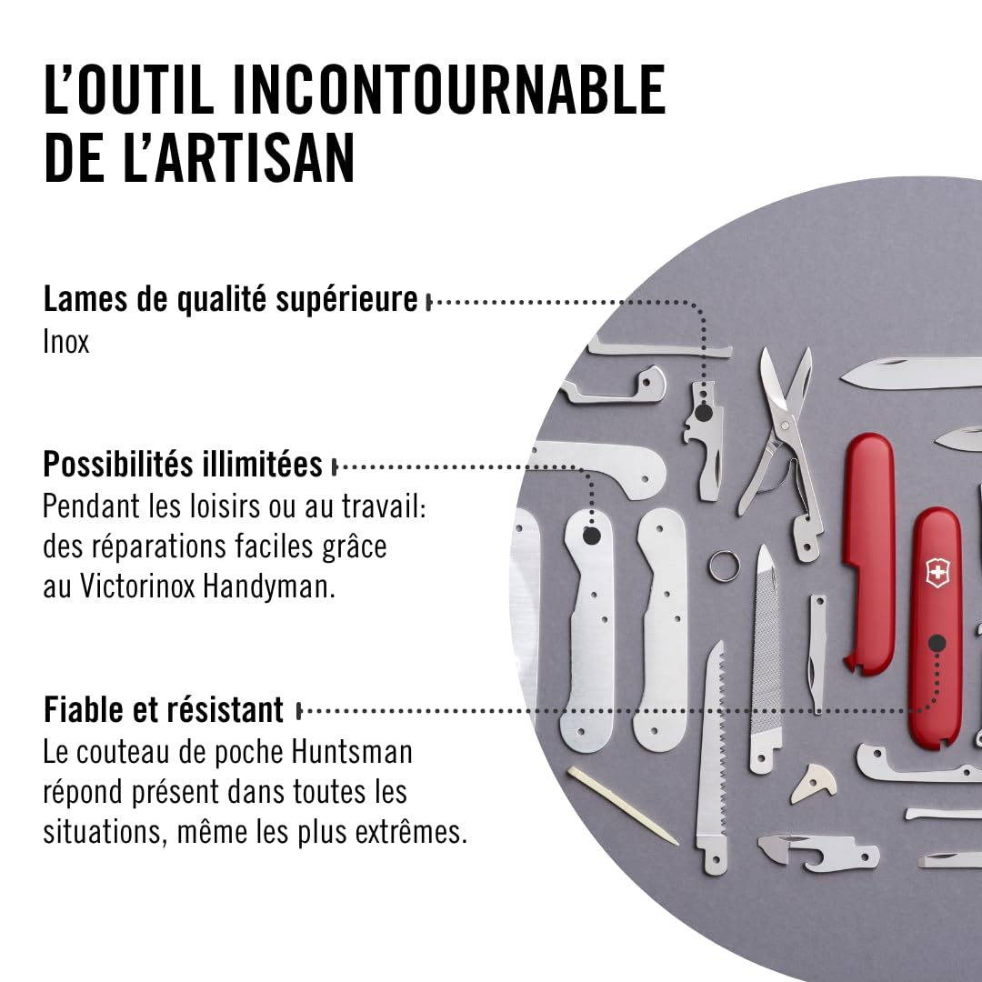 Victorinox Handyman, Swiss Army Knife, Couteau multifonction, Léger, Multitool, 24 Fonctions, Grand Lame, Tire Bouchon, Metal Voir