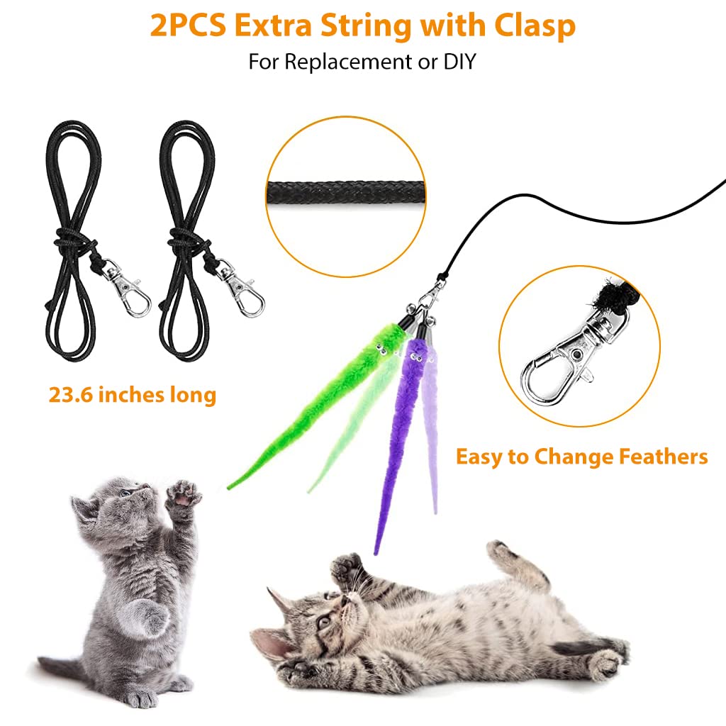 Qpets® Cat Teaser Toy,11 Pcs Cats Toys Set with 2 Retractable Teaser Wand & 5 Feather Teaser & 4 Worm Teaser for Kitten to Play Chase Activity Exercise 4
