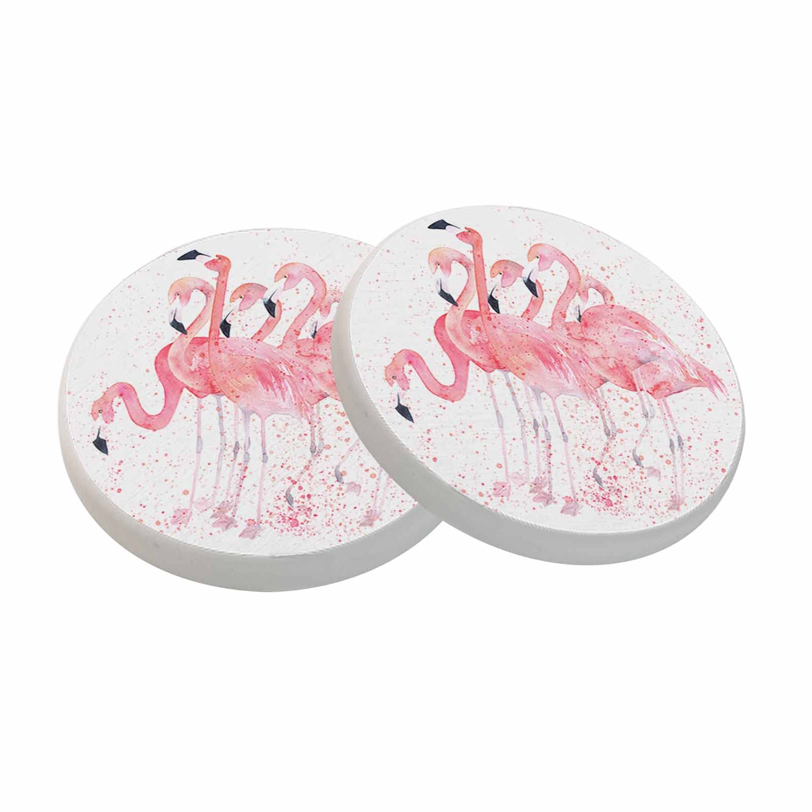 oFloral Pink Flamingo Coasters for Drinks Animal Tropical Summer Color Splash Cups Place Mats for Home Decor Set of 2, 4 Inch