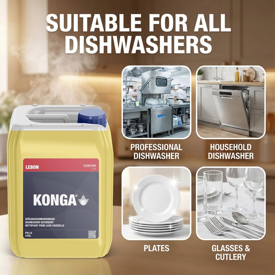 Konga Clean Dish - Detergente liquido per lavastoviglie commerciali con dosaggio automatico (5 litri)