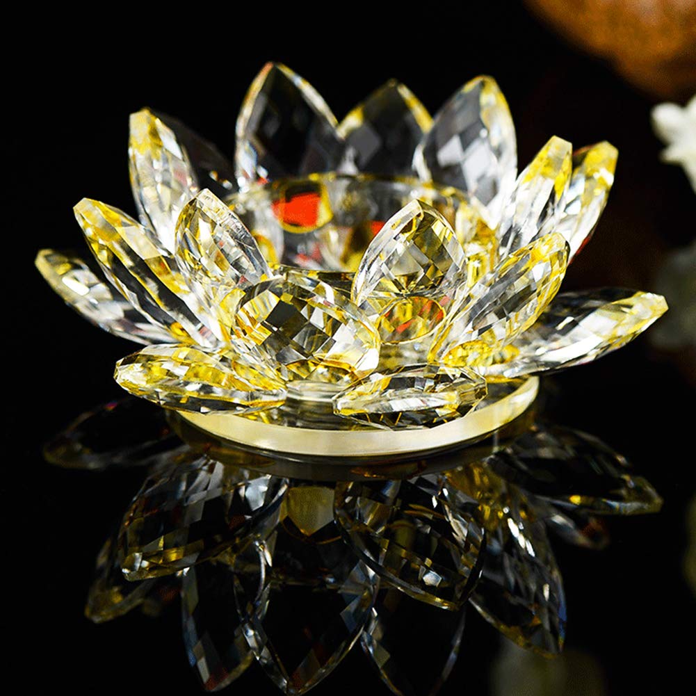 XIANGBAN Crystal Lotus Candlestick Statue Town Paper Home Feng Shui Decoration with Gift Box (Yellow-Large)