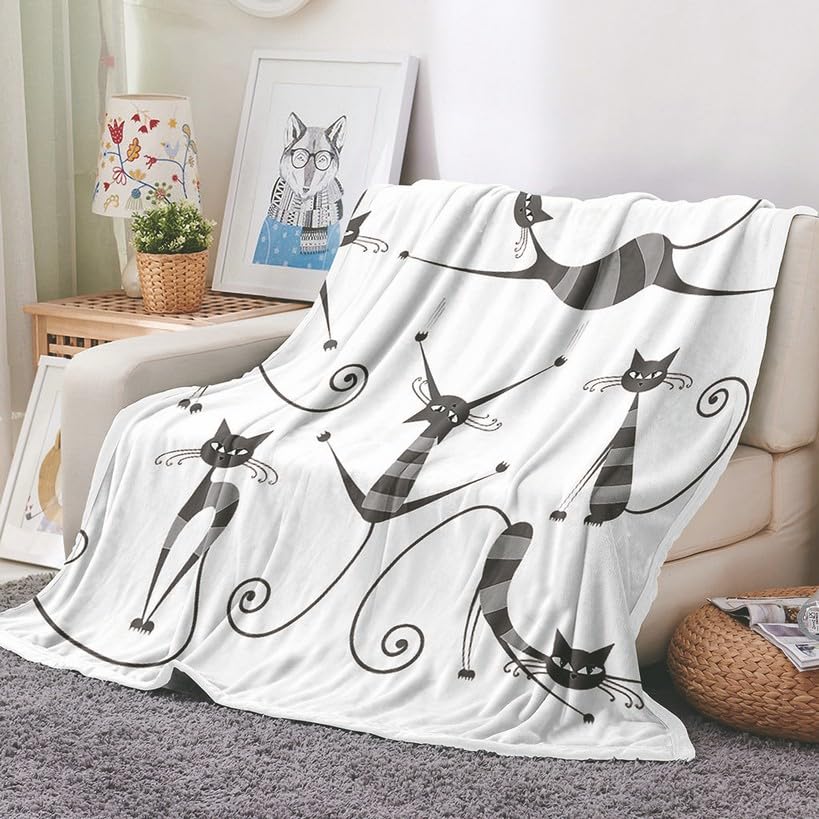 EHOMERY Flannel Graph Blankets Clearance Flannel xs Nap Mat Cover With Blanket Cat Spring Blanket Decorative Soft Comfy Blankets Black And White 200x150cm