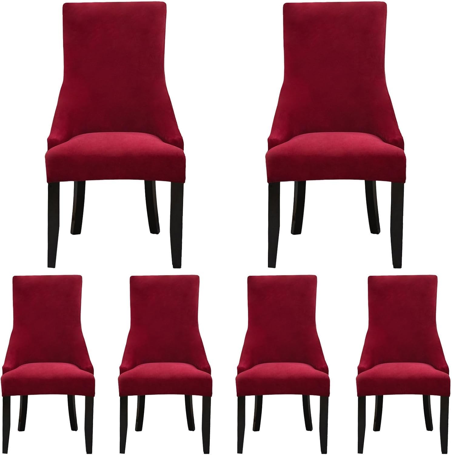 HACLEN Wingback Side Chair Slipcovers Velvet, Wingback Armchair Covers Soft Thicken Dining Chair Covers Stretch Removable for Banquet (burgundy,Set of 6)