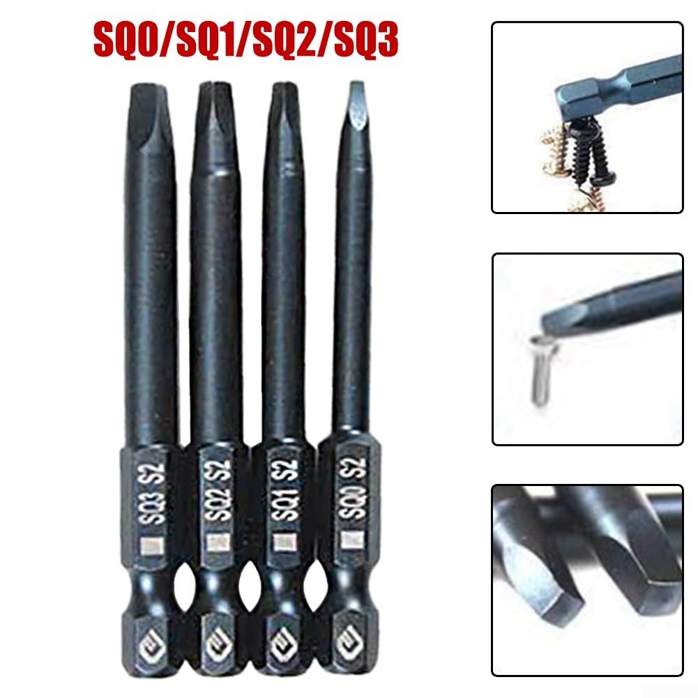 Fongmore 6 Stks 1/4 Inch Schacht Lengte Lange Magnetische Vierkante Hoofd Schroevendraaier Bits Set Power Tools SQ1 SQ2 SQ3 (100mm