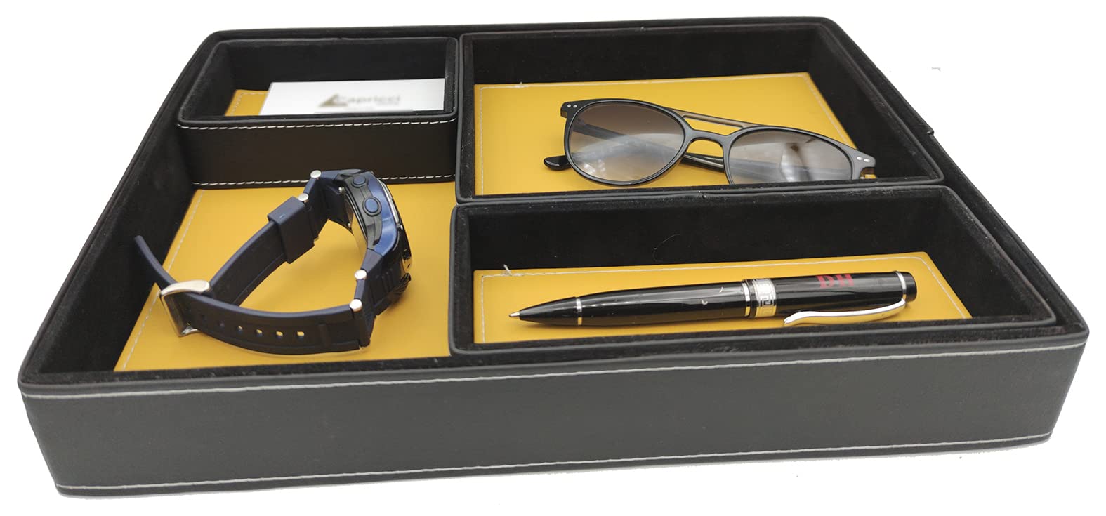 Oggettando - Schreibtisch-Set aus Kunstleder mit Zubehör bestehend aus Schreibunterlage mit Seitenstreifen, Dokumentenablage, Taschenleerer, Stifthalter, Kartenhalter (Ocker)