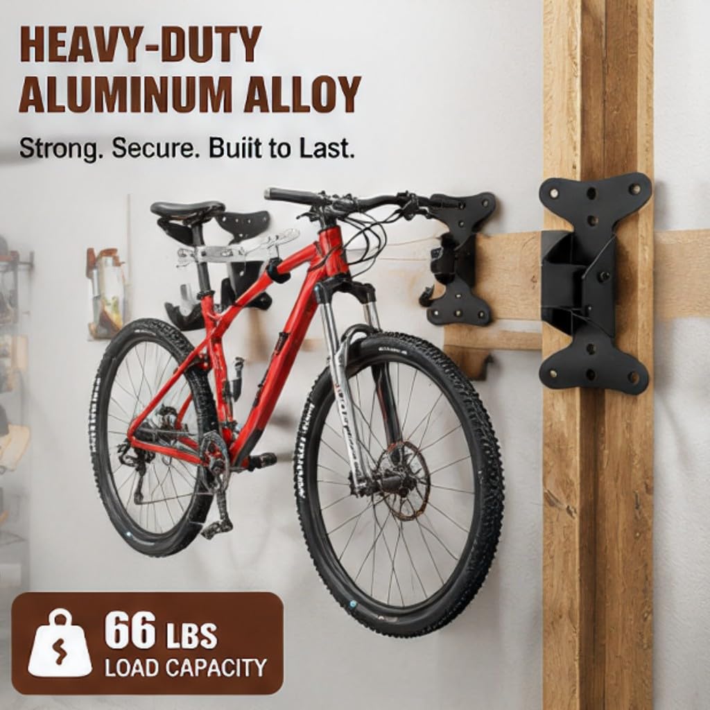 Fahrrad Wandhalterung Klappbar Alu Verstellbare Haken Kratzfrei Schwerlast | Abstand, Neigungswinkel, Rahmengeometrie, Indoor-Training, Keller, Gummiüberzug, Massivholzbalken