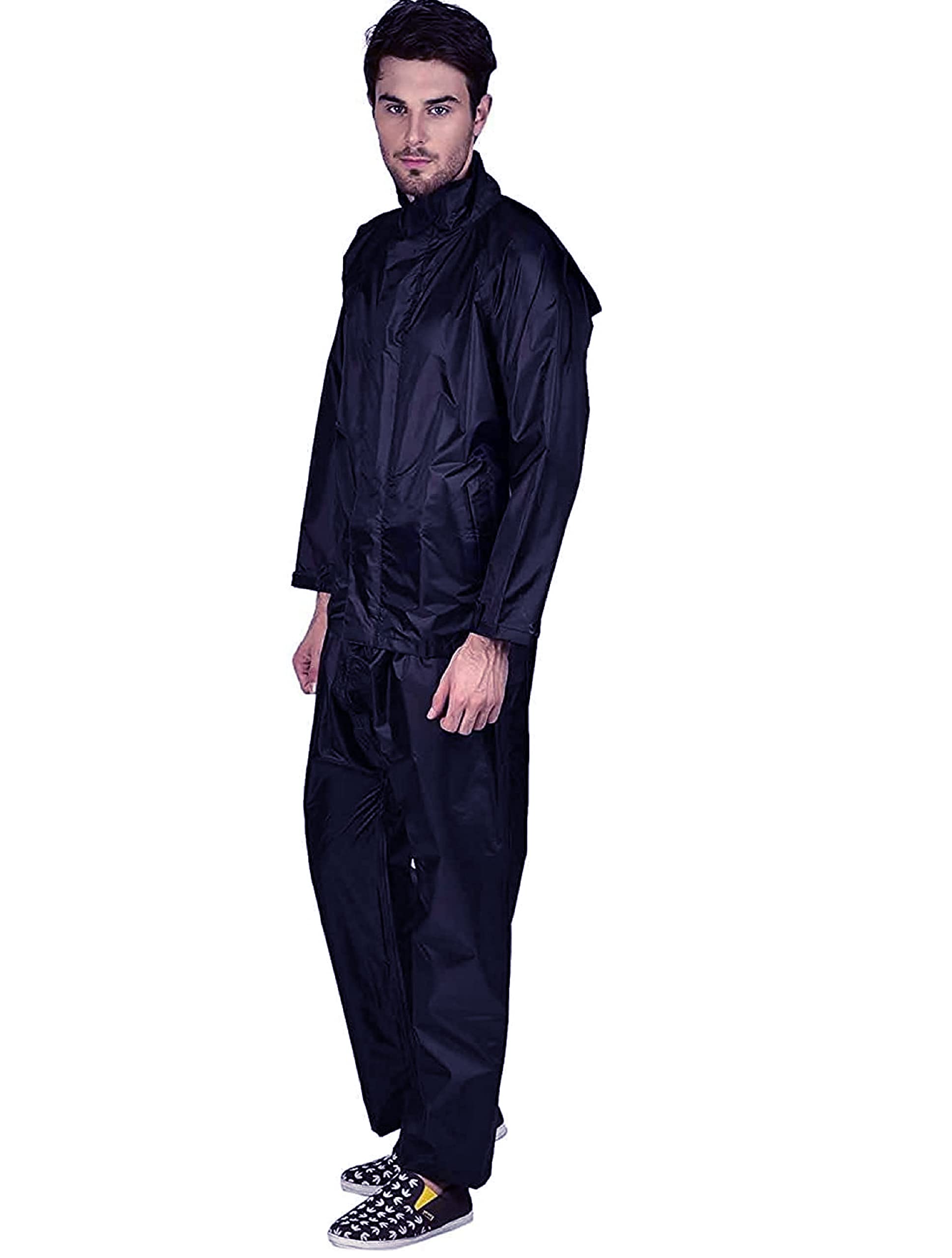 Water Resistant Semi-Nylon Rain Coat with Pant, Blue, Large Size-image-40