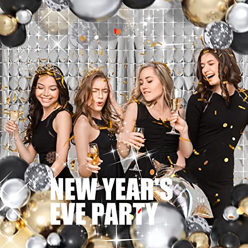 Image of PADELO Silver Shimmer Wall Backdrop, Square Backdrop Curtain,2Pcs 3.3x6.6 Feet Silver Streamer Backdrop for Party Decorations