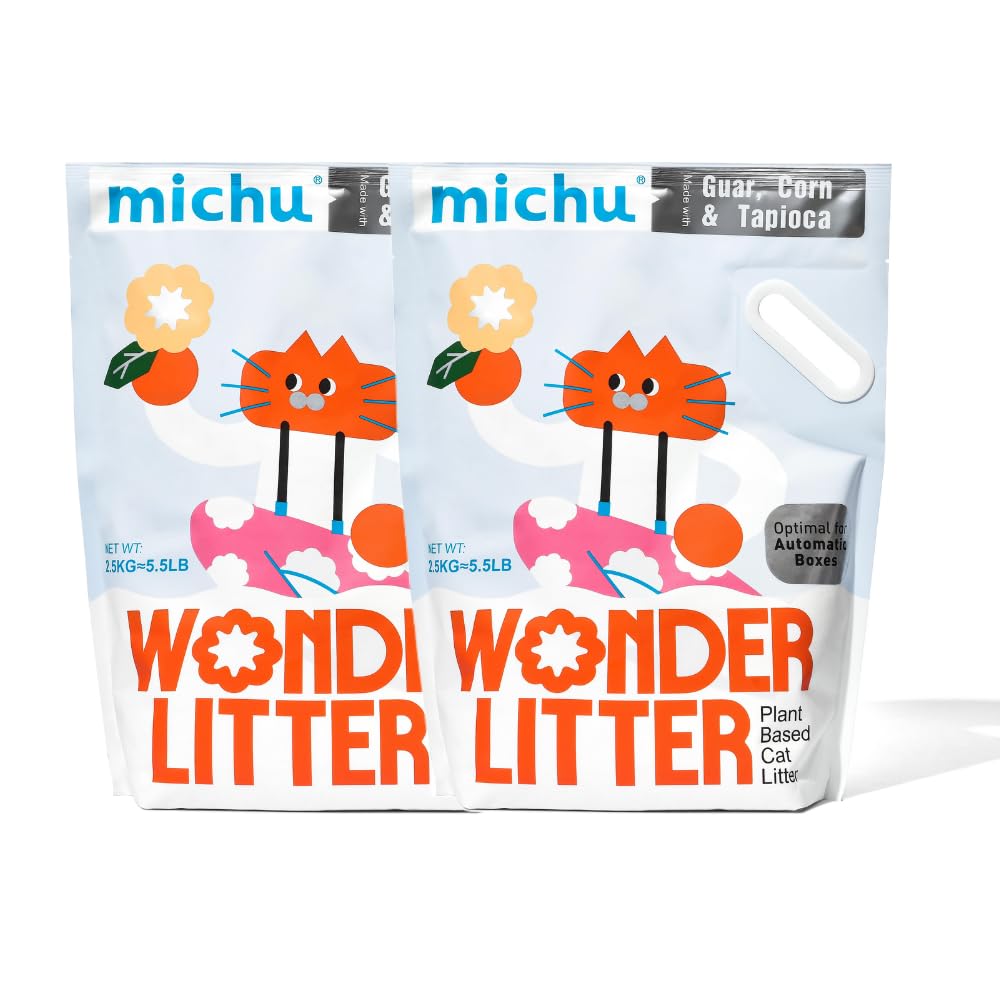 Michu Wonder Litter - Plant-Based & Automatic-Box Friendly 5.5lb/88oz 2 Pack