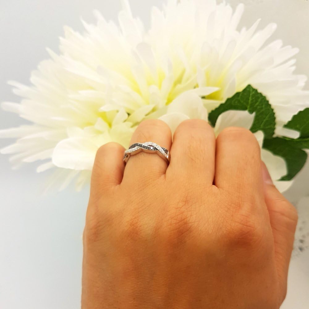Dazzlingrock Collection 0.15 Ctw Round Black & White Natural Diamond Criss Cross Stackable Ring for Women in 925 Sterling Silver