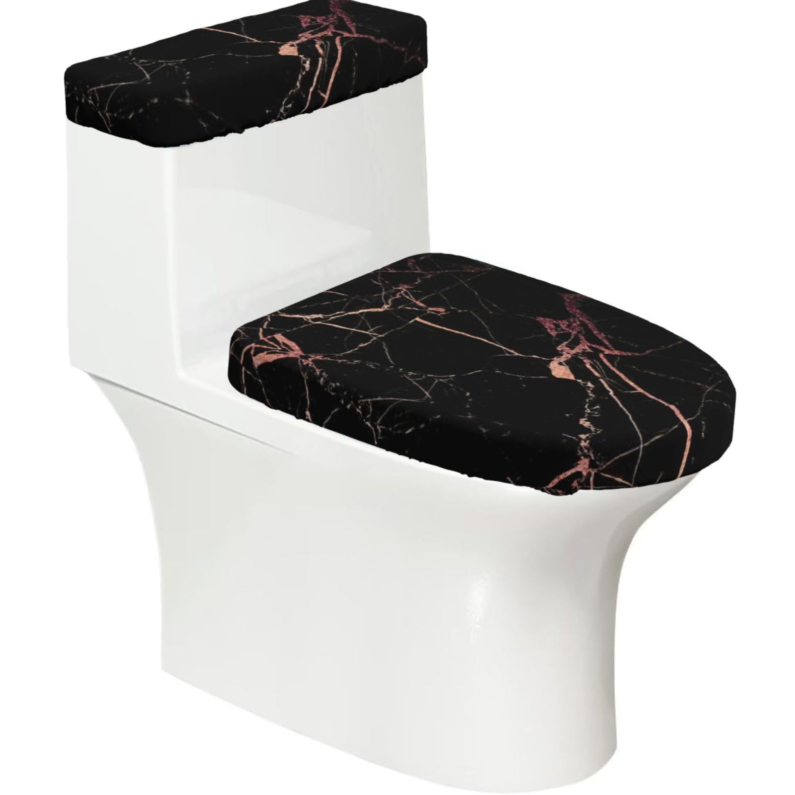 Black Rose Gold Marble Print Toilet Seat Lid And Tank Covers Universal Fit Smooth Seat Cushion Easy To Clean For Home Hotel