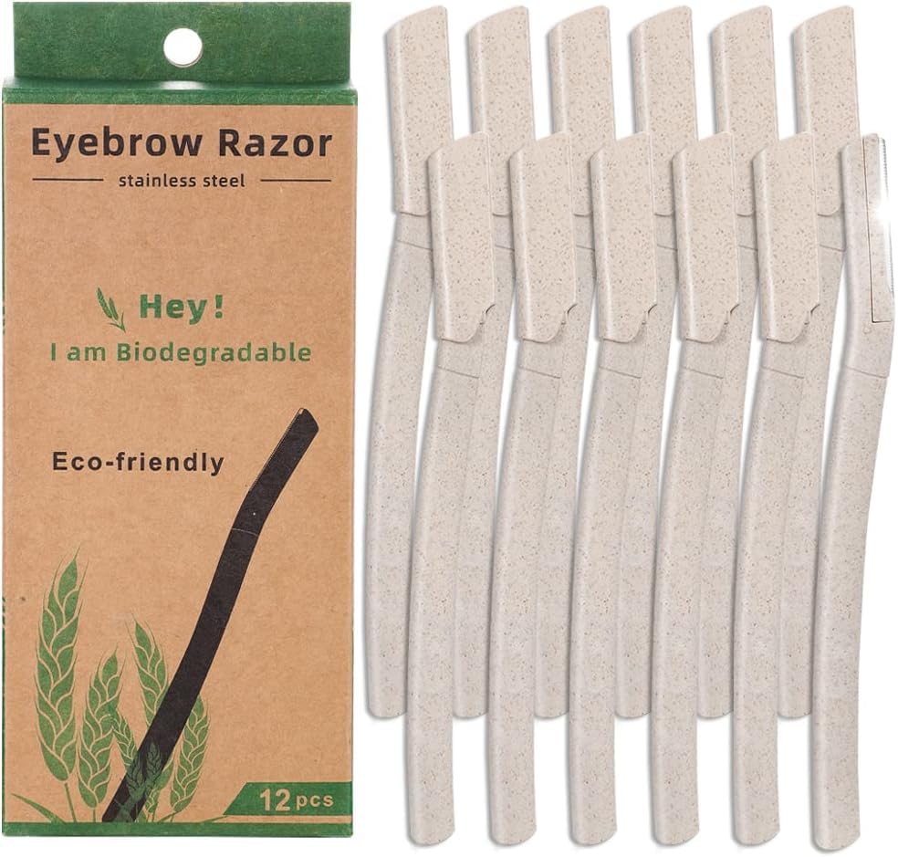 Lanjue 12 Stück Augenbrauenrasierer, Gesichtsrasierer Frauen Herren Eyebrow Shaper Mehrzweck Peeling Gesicht Rasiermesser mit Sanfter Klinge für Augenbrauen Flaumhaare Feine Körperhaare, Beige