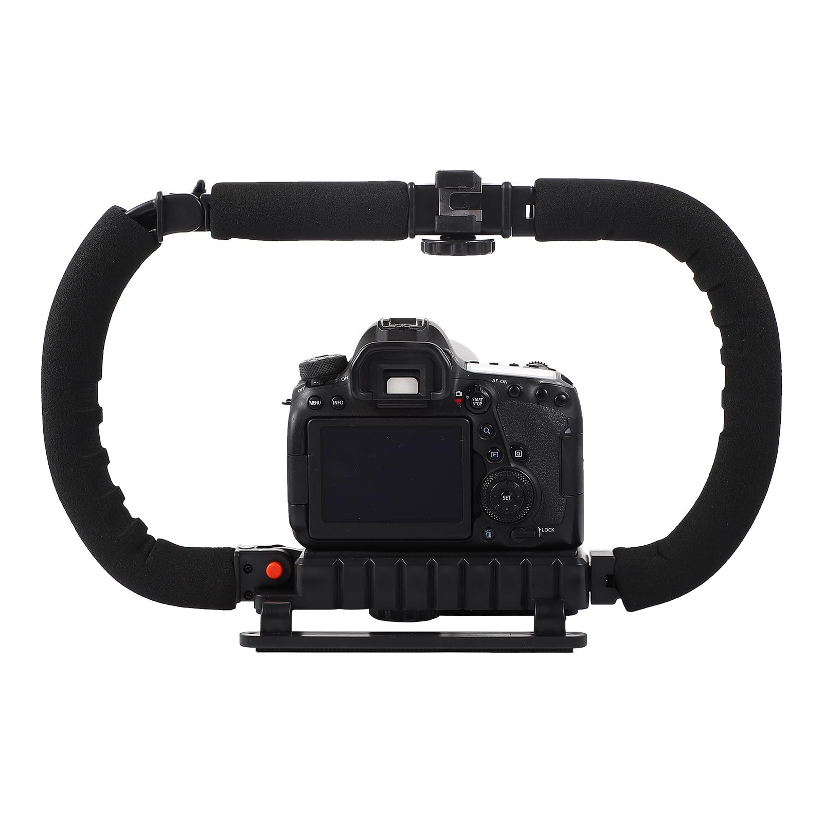 Stabilizzatore Portatile per Video Impugnatura Handheld in Plastico e Metallo, Supporto per Telefoni e Fotocamere Reflex Blocco Angolo e 3 Porte Hot Shoe