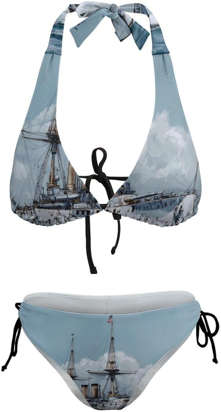 USS Warship Novelty Women's 2 Piece String Bikini Set Swimsuits Bathing Suit Swimwear