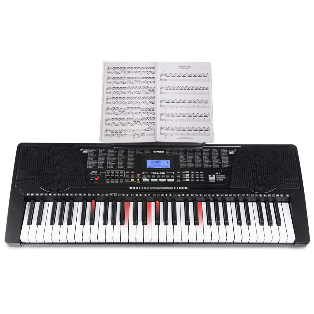 Bakaji Tastiera Musicale Pianola Elettronica 61 Tasti Luminosi Pianoforte Multifunzione con Supporto Sgabello e Cuffie 255 Ritmi50 Brani Ingresso AUX e Leggio per Smartphone/Tablet