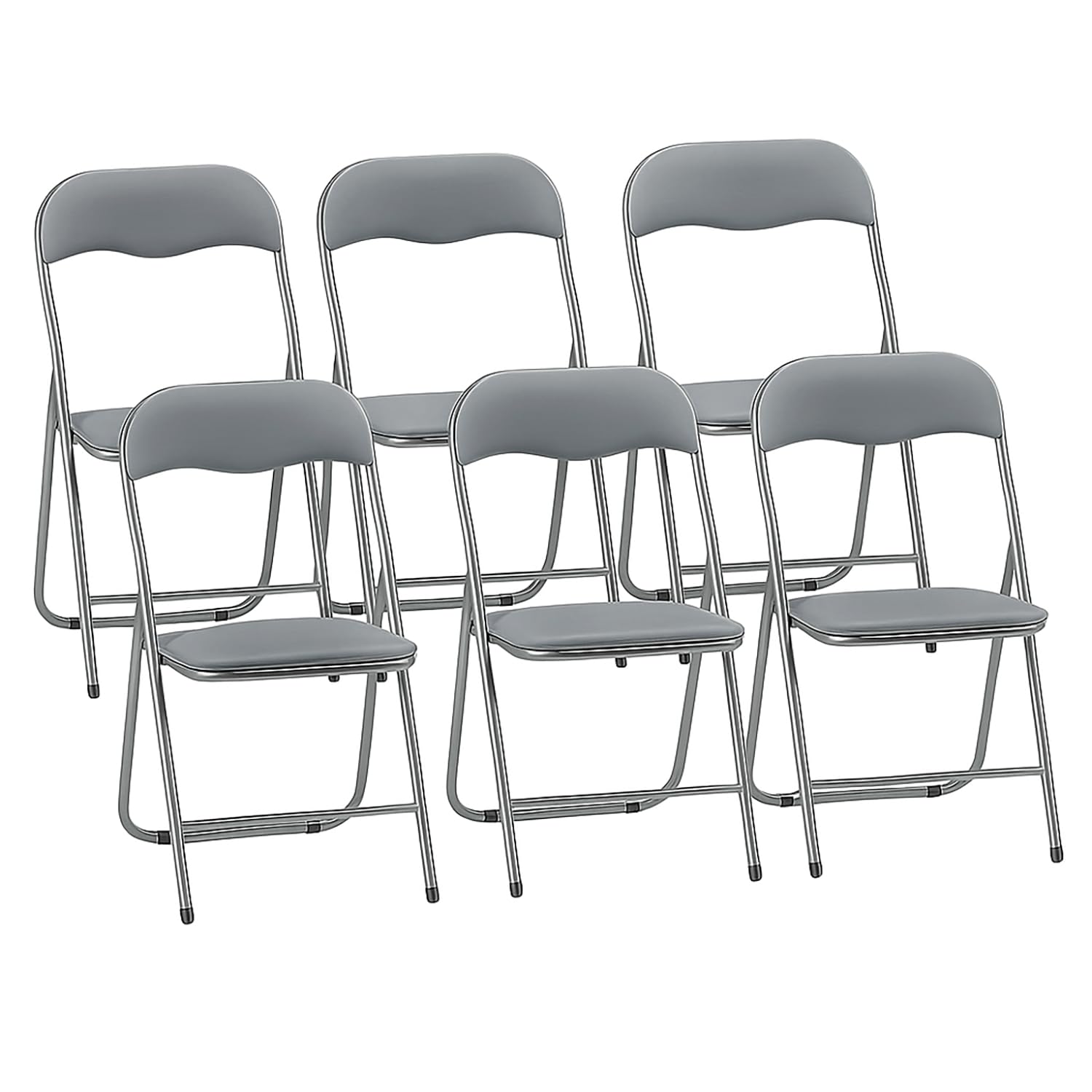 TIENDA EURASIA – Sillas Plegables | Pack de 6 | Material Estructura de Metal y Cuero Sintético | Asiento Acolchado | Respaldo Extendido | 44x48x80 cm | Color Gris