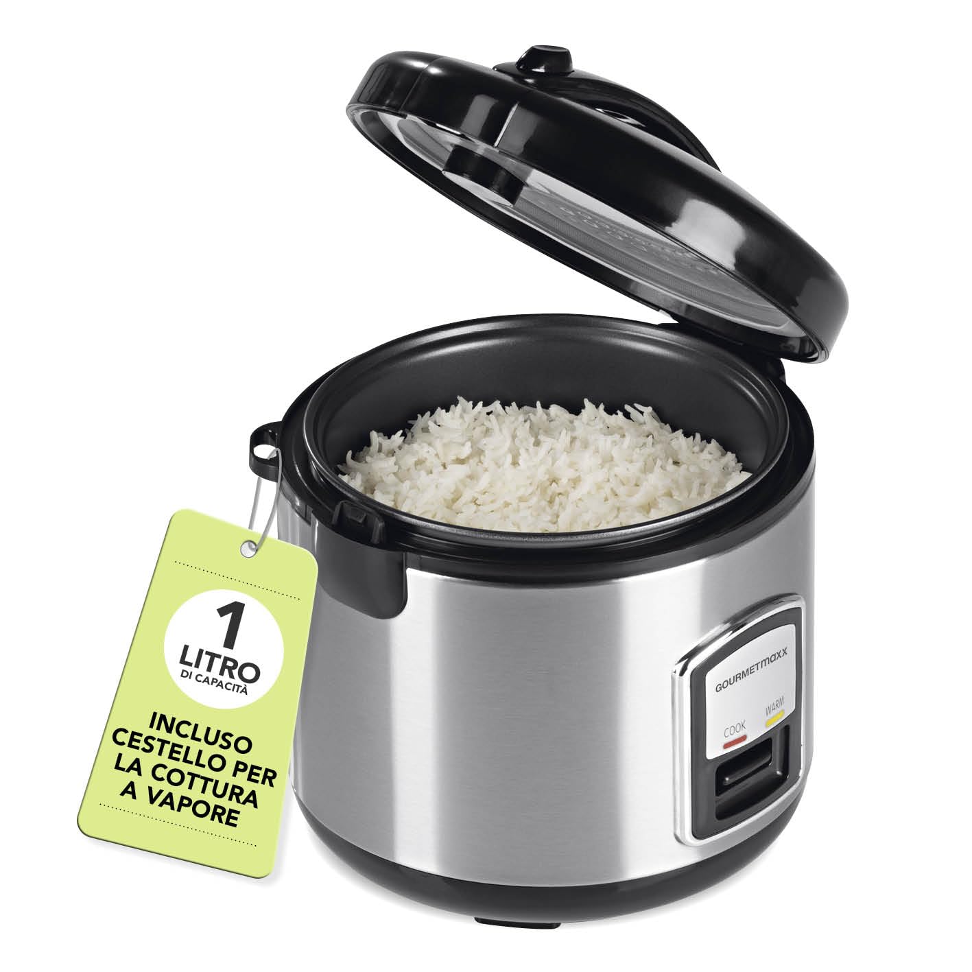 GourmetMaxx 14655 Rice Cooker Argento con funzione vapore