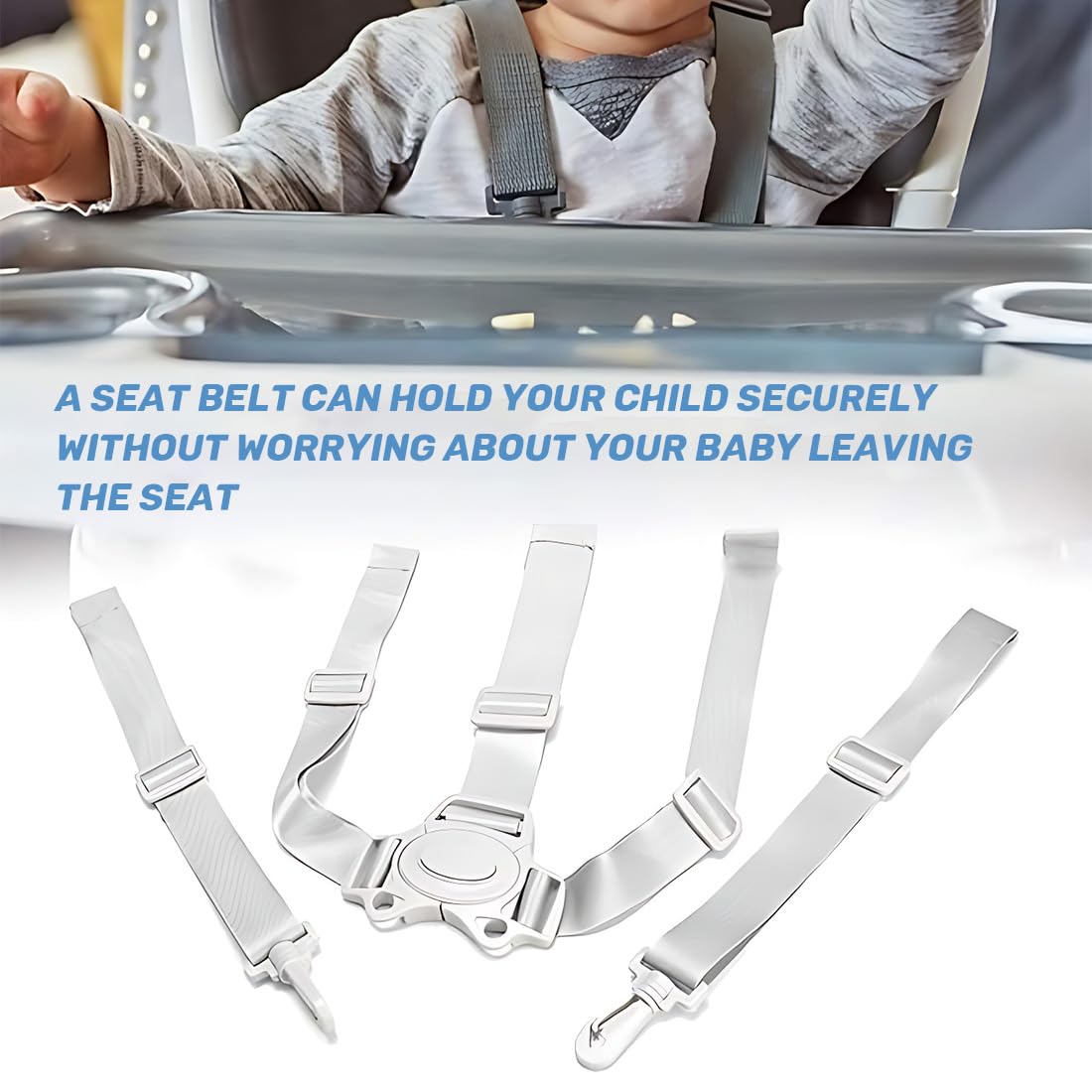Imbracatura Bambini, Cintura Sicurezza Bambini, Cintura Sicurezza Bambini per Seggiolone 5 Punti Universale Regolabile Seggiolone Cintura Imbracatura per Passeggino Carrozzina (Fibbia Grigia)