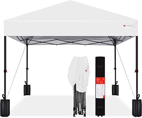 Best Choice Products 10x10ft 1-Person Setup Pop Up Canopy Tent Instant Portable Shelter w/ 1-Button Push, Case, 4 Weight Bags - White