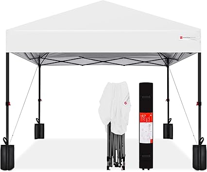 Best Choice Products 10x10ft 1-Person Setup Pop Up Canopy Tent Instant Portable Shelter w/ 1-Button Push, Case, 4 Weight Bags - White