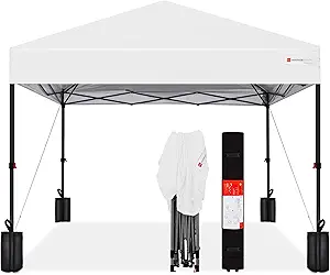 Best Choice Products 10x10ft 1-Person Setup Pop Up Canopy Tent Instant Portable Shelter w/ 1-Button Push, Case, 4 Weight Bags - White