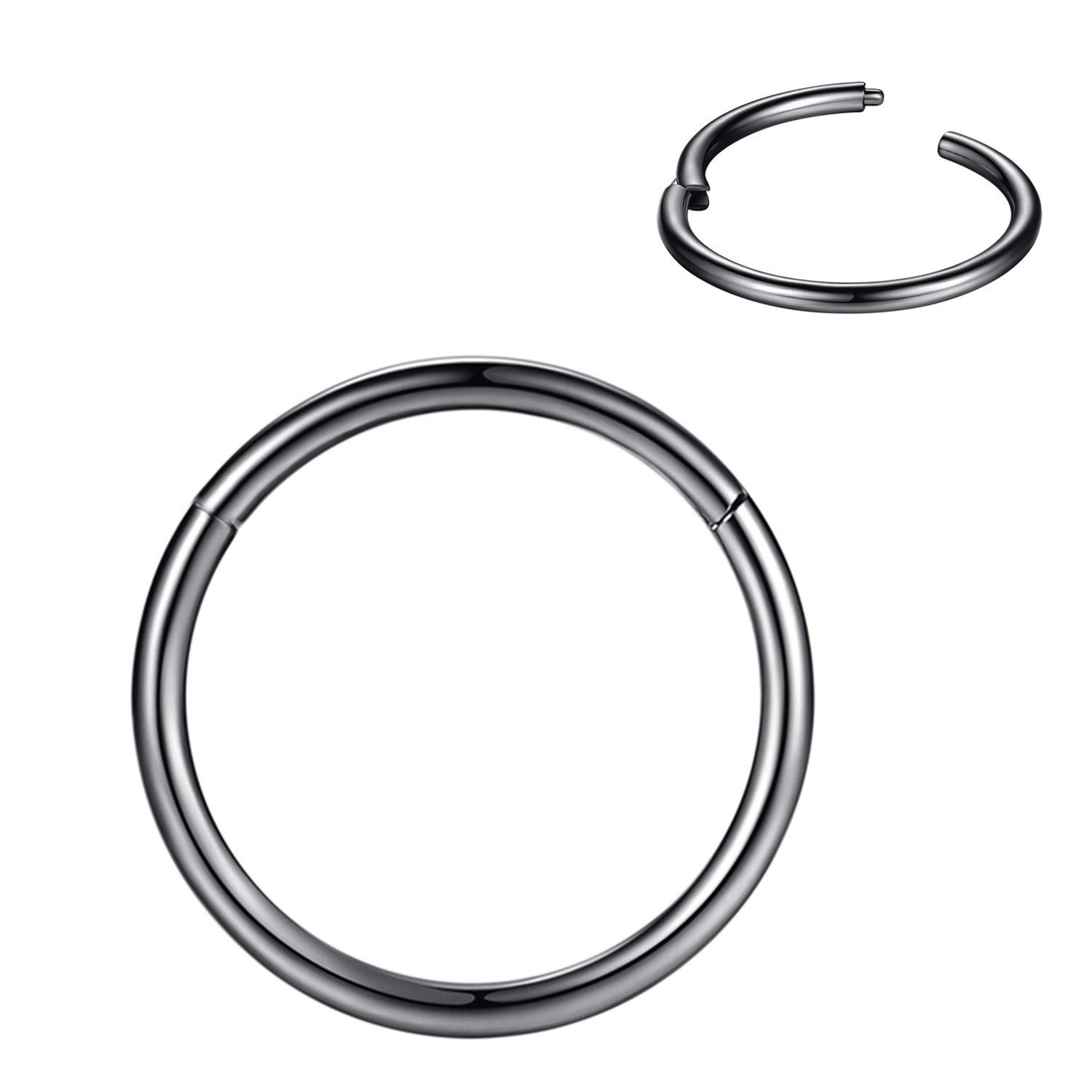 316L Surgical Steel Nose Rings Hoop Septum Clicker Hinged Segment Ring Lip Ear Piercing Earrings for Cartilage Helix Tragus Conch Rook 20g 18g 16g 14g 12g 10g 8g,Inner Diameter 5mm to 22mm