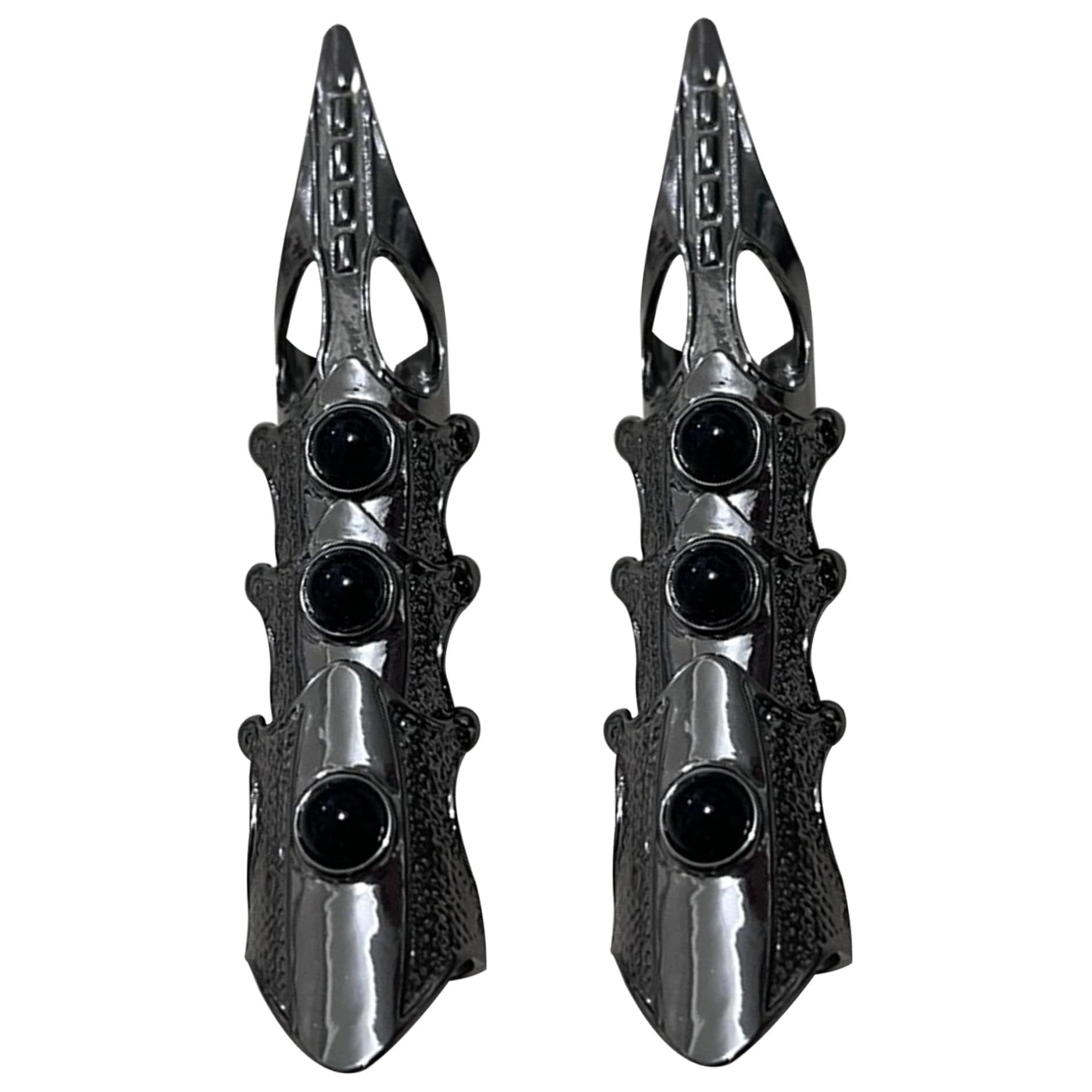 AwnsIMfreien Full Finger Ring, 2Pcs Armor Ring 1.2x4.5 Inch Metal Full Finger Punk Rock Skull-Themed Armor with Resin Gemstone for Halloween Party