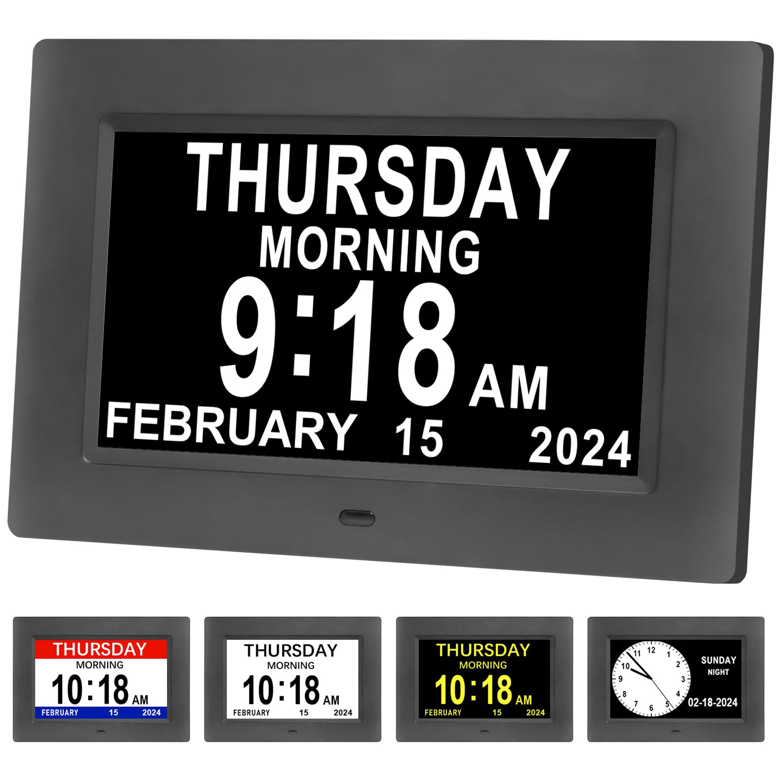Golony Dementia Clock,Large-size Display,Digital Calendar Clock with Day and Date,12 Alarms and 5 UI Interfaces,Wired Power Supply Clocks.(7 Inch Black)