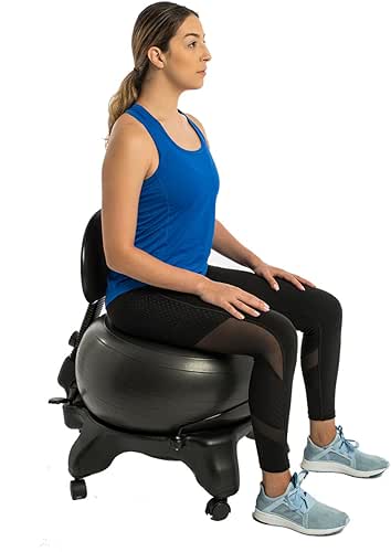 Aeromat Adjustable Active Sitting Exercise Ball Chair, Spine Support, Office