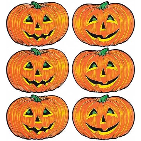 Beistle 6 Piece Paper Jack-O-Lantern Cut Outs Halloween Party Decorations, Fall Décor, Made in USA Since 1900, 10" x 14", Orange/Yellow/Green Cover