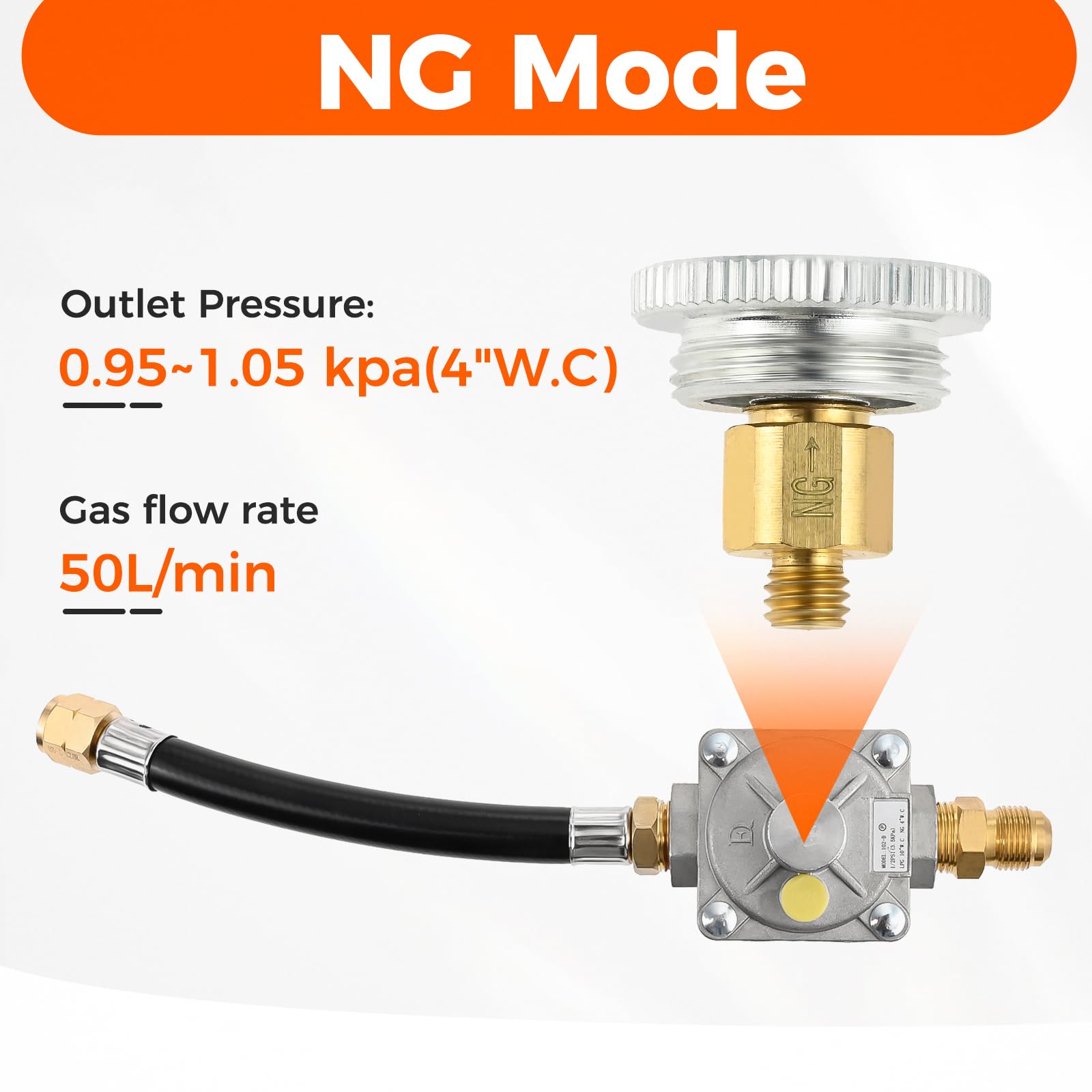 Kit de conversión de gas natural regulador compatible con parrilla de gas Kitchen Aid 710-0003 con manguera macho de 1/2 pulgada, repuesto 3030 CNG de 4 pulgadas y LP de 10 pulgadas