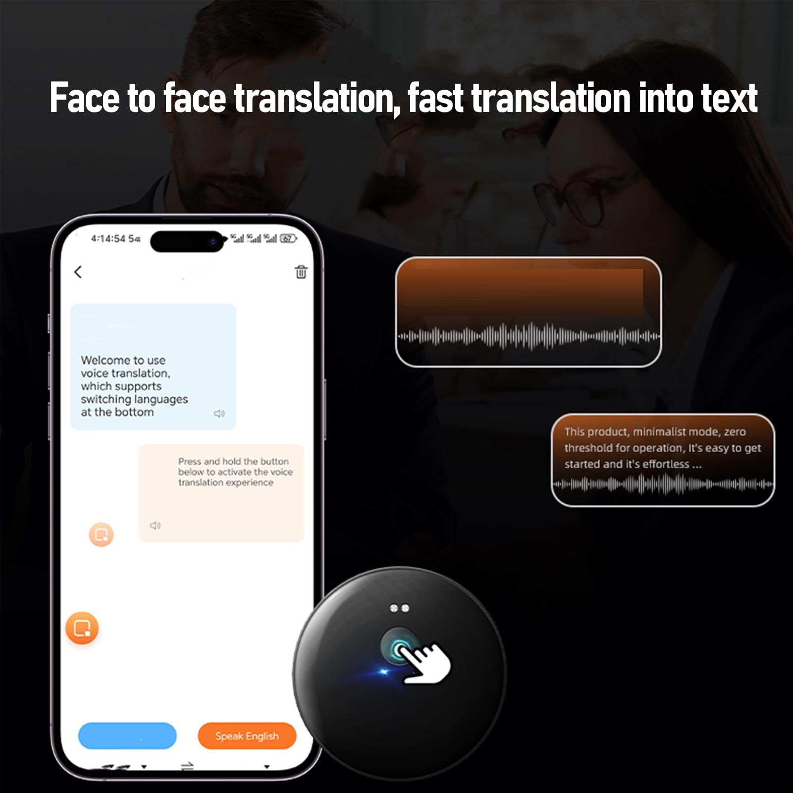 Generic Traduttore Vocale Portatile Bluetooth 5.4 per Uso Quotidiano, Dispositivo di Traduzione Istantanea per Viaggiatori, Materiale ABS