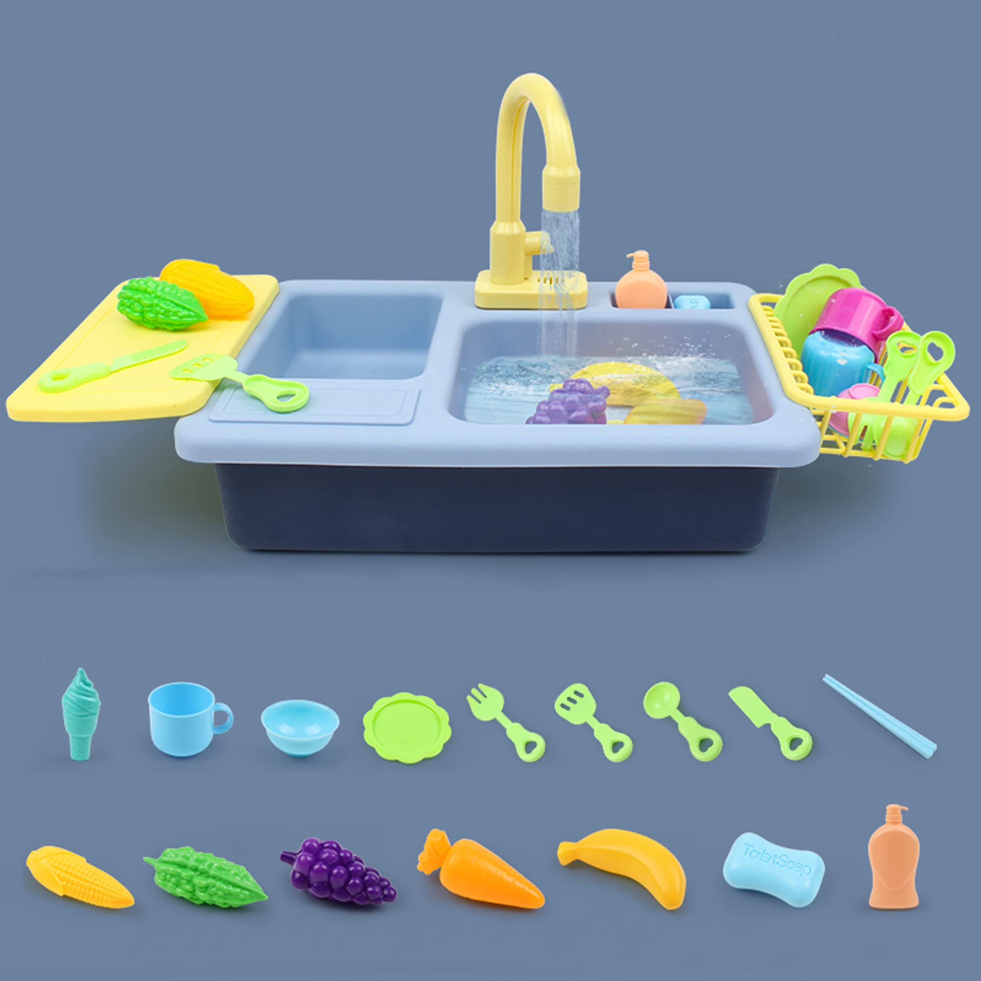 Kit Vaisselle et Son Évier - Jeu d'Imitation - 101190 - Bleu - Plastique - Ménage - Enfant - Dinette - Piles Non Incluses - 45 cm x 27 cm - À Partir de 3 Ans