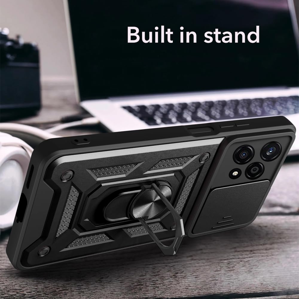 SDTEK Case for Honor 200 Lite Phone Cover with Camera Lens Protection, Stand, Magnetic Ring Holder and Glass Screen Protector (Black) - Image 2