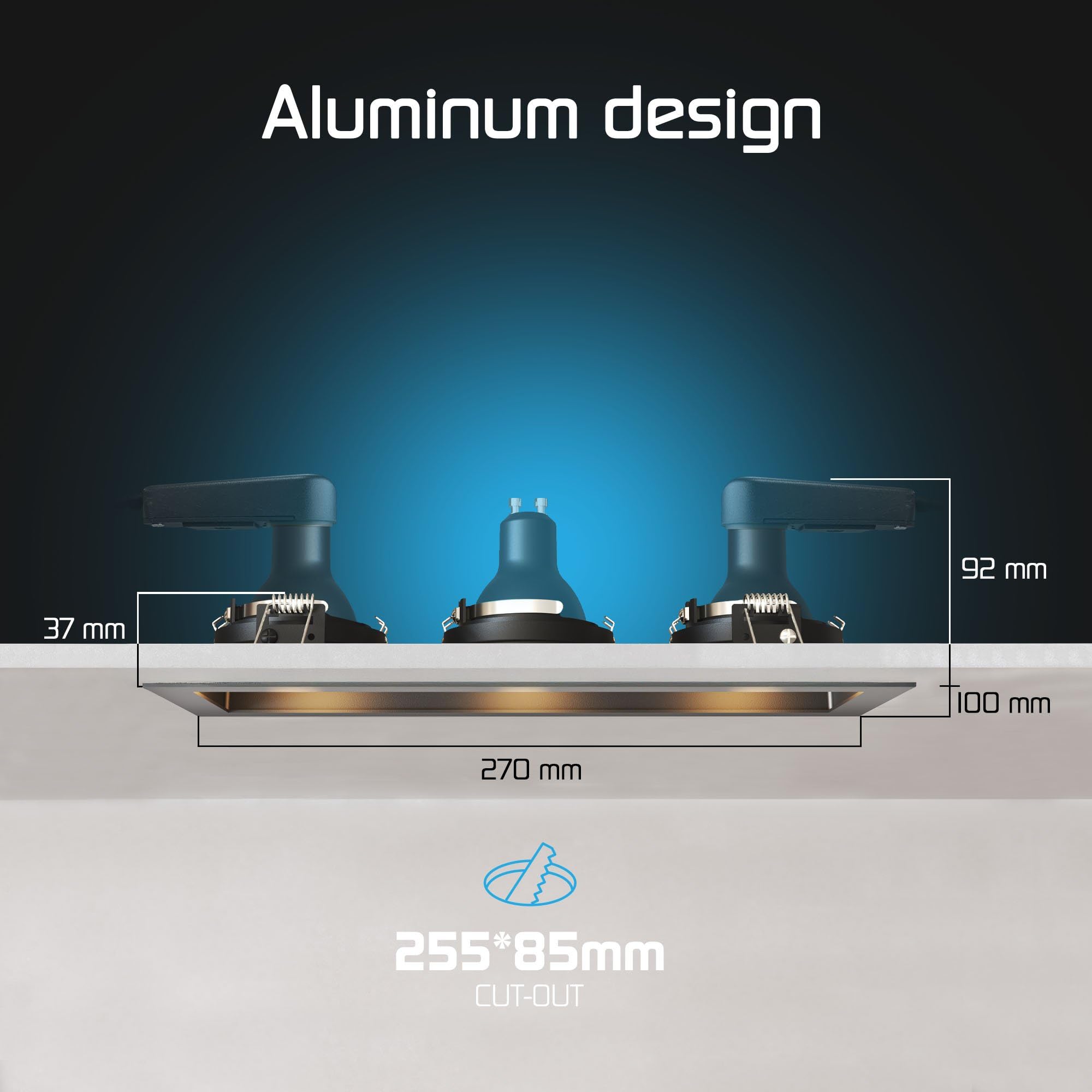 Ledvion 6er Set LED Einbaustrahler Schwarz 4.9W RGB CCT dimmbar | Einbaumass 270x100mm; Fuer trockene Innenraeume wie Wohnzimmer Kueche und Flur