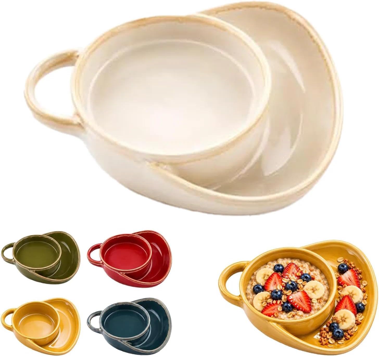 Soup and Sandwich Bowl, Ceramic Plate Combo with Bread Holder (Beige) โ image 1