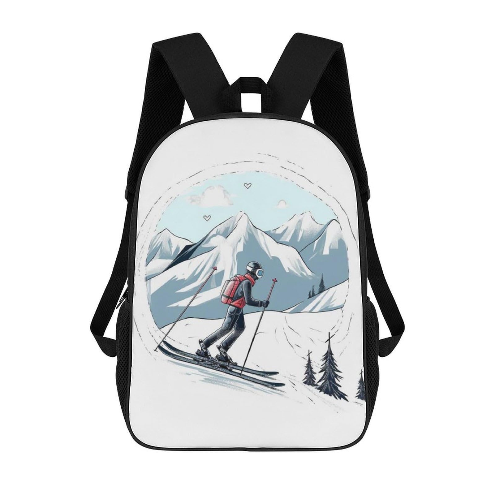 JKLQWH 17 Inch Backpack Large Capacity Skiing Theme Shoulder Bags Casual Daypack Lightweight Laptop Backpack