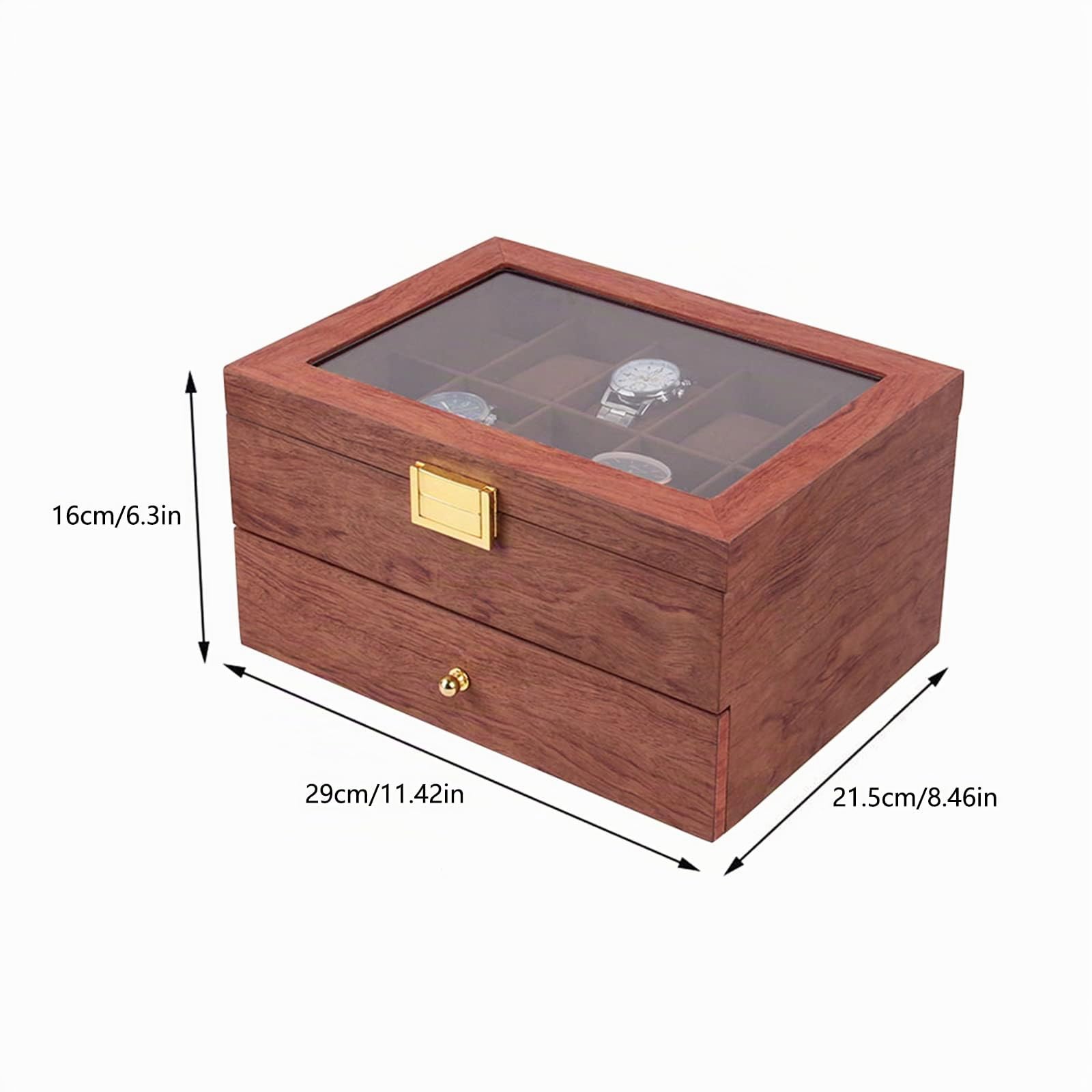 Caja Relojes, Caja de Relojes Hombre con 20 Ranuras, Estuche de Relojes de Madera de 2 Niveles con Tapa de Cristal, Forro de Terciopelo, Regalo de Hombres Amante Relojes Queridos